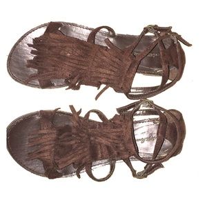 Brown fringe boho moccasin sandals